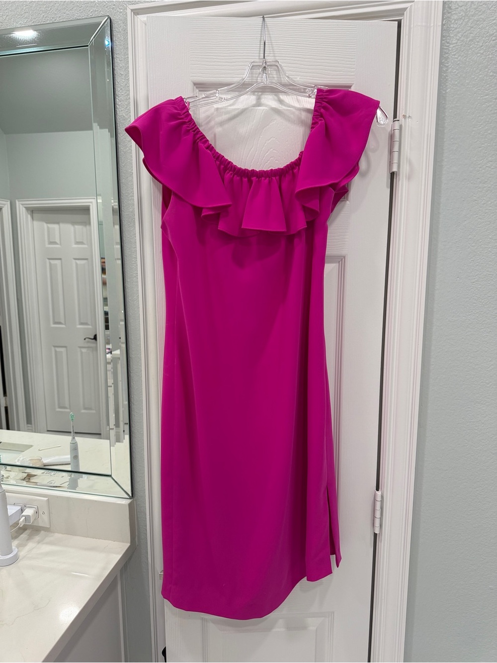 Trina Turk Bright Fuchsia Ruffle-Trim Midi Dress